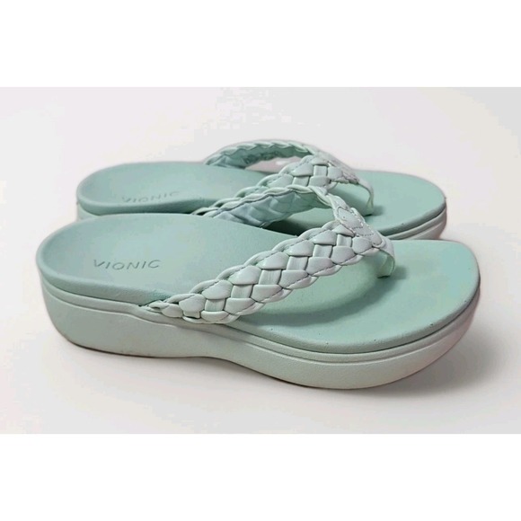 Vionic Kenji Platform Thong Sandals‎ Womens 6.5 Braided Leather Mint Green #274 - Picture 4 of 8